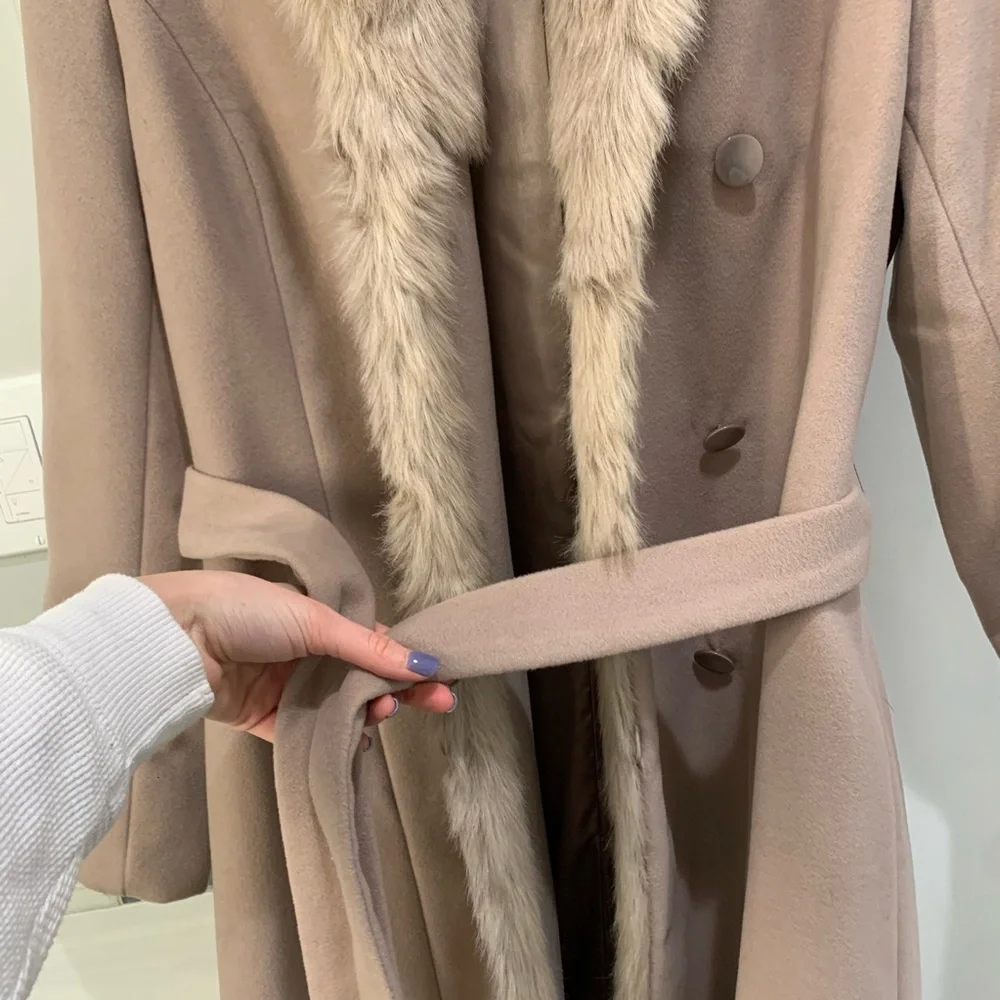 Dennis Basso Faux Fur Trim Wrap Coat NWOT - Picture 5 of 11